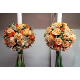 Lumanari de cununie trandafiri orhidee si minirosa